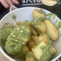Potatoes with mojo verda   at La Camelia Vegan Bar in Bilbao