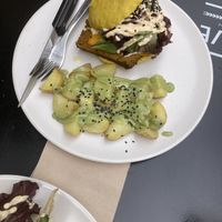 seitan pita with cooked potatos  at La Camelia Vegan Bar in Bilbao