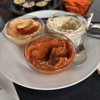 Trio of hummus  at La Camelia Vegan Bar in Bilbao