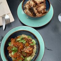 Bulgogi and Seitan tropical. Small dish that were 13€ each.   at La Camelia Vegan Bar in Bilbao