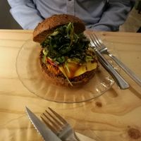 vegan burger  at La Camelia Vegan Bar in Bilbao