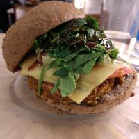 Burguer vegetal at La Camelia Vegan Bar in Bilbao