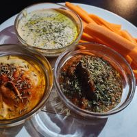 Mix of spreads with crudités at La Camelia Vegan Bar in Bilbao