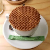 Coffee with waffle! at La Camelia Vegan Bar in Bilbao