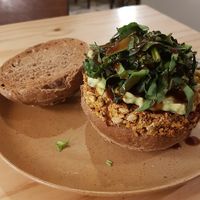 Vegan burger at La Camelia Vegan Bar in Bilbao