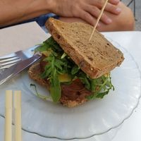 Seitan sandwhich at La Camelia Vegan Bar in Bilbao