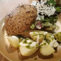 Delicious burger 😋 at La Camelia Vegan Bar in Bilbao