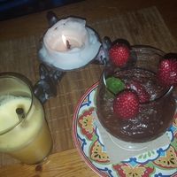 Orange and passion fruit juice and the best ever raw vegan chocolate mousse at Brown Sugar in Cadaques