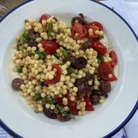 Tasty vegan Fregola on cold almond soup 😋 at Frulez in Bari