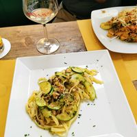 Tagliatelle with tofu ginger and zucchini at Nadamas in Bolzano