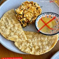 Not-vegan scrambled tofu  at Boticasol in Armenia
