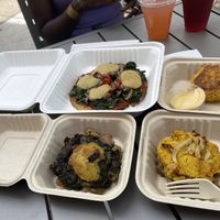 Pizza, crab cake, spinach & mushroom tart, chickpea tart at Harmony Bakery in Baltimore