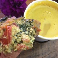 Vegan Quiche and Turmeric latte at Harmony Bakery in Baltimore