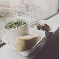 kale caesar salad, spinach tart and cashew rosemary cookie at Harmony Bakery in Baltimore