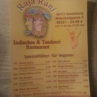 Menu card. at Raja Rani in Heidelberg