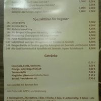 Vegan menu at Raja Rani in Heidelberg