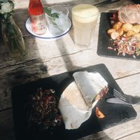 Roasted vegetables wrap + burguer.  at Beyond the Kale in Bath