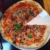 Vegan 'Funghi' Pizza with Olives added ~ Yum! at Cin Cin in Wellington