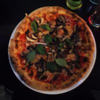 A blurry photo of one of their pizzas.  at Cin Cin in Wellington