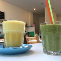 left Curcuma latte right The devils avocado at FOAM in The Hague