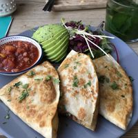 Quesadillas (+1/2 avocado & bacon tempeh in quesadilla)  at FOAM in The Hague