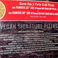 The Vegan Menu at Slice On The Avenue in White Marsh