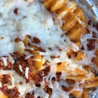loaded vegan waffle fries. daiya cheese and chorizo  at Slice On The Avenue in White Marsh