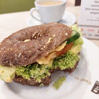 another avocado bagel (now 6.90 with less appealing bread) + coffee (3.50) at Coffee Fellows - Hauptbahnhof in Frankfurt