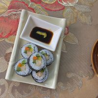 vegan sushi with tofu, carrots, cucumber and takuan at Fuyue Xianju Vegetarian Restaurant in Macau