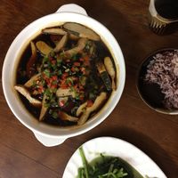 “Fish” in soy sauce and pepper. Salty, subtle and mildly addictive. at Fuyue Xianju Vegetarian Restaurant in Macau