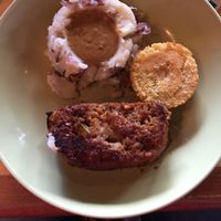 Meatloaf, mashed potatoes, cornbread at Bean Vegan Cuisine in Asheville