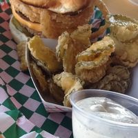 Cowboy burger with fried pickles at Bean Vegan Cuisine in Asheville