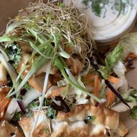 Dumplings … one of their most popular dishes.    at Shine Plant Based Kitchen in Orillia