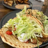 amazing souvlaki. The house made tzatziki was perfect. Ordered with Caesar salad.   at Shine Plant Based Kitchen in Orillia