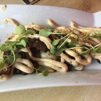 Perogies appetizer- so delicious (one missing from pic :) ) at Shine Plant Based Kitchen in Orillia