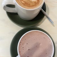 Soy flat white and hot chocolate  at Earthy Eating Cafe in Lyndhurst