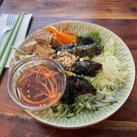 Chefs special salad with betel leave wrapped fake beef   at Fina's 2 in Fitzroy