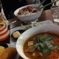 bamboo soup, 'beef' stew, taro frappe and new york cheesecake at Fina's 2 in Fitzroy