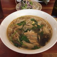 This was the Vietnamese Spicy Noodle Soup. It came with a side dish of cabbage, bean sprouts, chilli and lemon wedge.  at Fina's 2 in Fitzroy