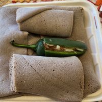 Gluten-free injera with a refreshing stuffed jalapeno  at Cafe Dareye in Oakland