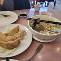 Pot stickers and dumpling noodle soup, wow! at Veggie Lee in Hayward