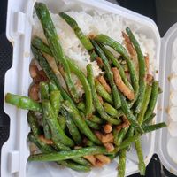 Vegan pork and green beans at Veggie Lee in Hayward