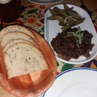 Bread pickles and pudding at Vege Bistro - Polish Vegan Food in Warsaw