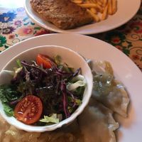 pierogi and cutlet at Vege Bistro - Polish Vegan Food in Warsaw