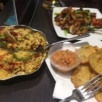 Bhel puri, Chilli Mushrooms and Aloo fritters at Bhel Puri House in Reading