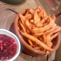 Sweet potato fries with aioli swapped for cranberry sauce at Las Iguanas in Glasgow