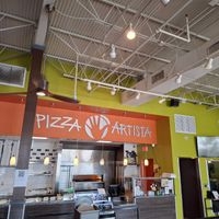 Inside, not very vegan friendly... could have suggested tom make our own pizza... at Pizza Artista in Lafayette