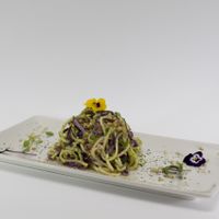 Zucchini pasta with pesto. Raw vegan, delicious, healthy, organic and cheap!  at Botanique in Madrid