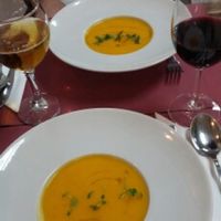 Cream of pumpkin soup for our first course at Botanique in Madrid