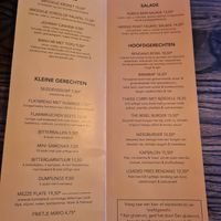 Menu at Rebel Rebel in Dordrecht